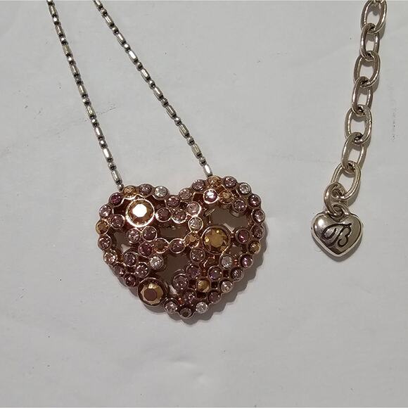 Brighton Brulee Peach and Rose Crystal Jeweled Heart Pendant Necklace - Picture 2 of 5